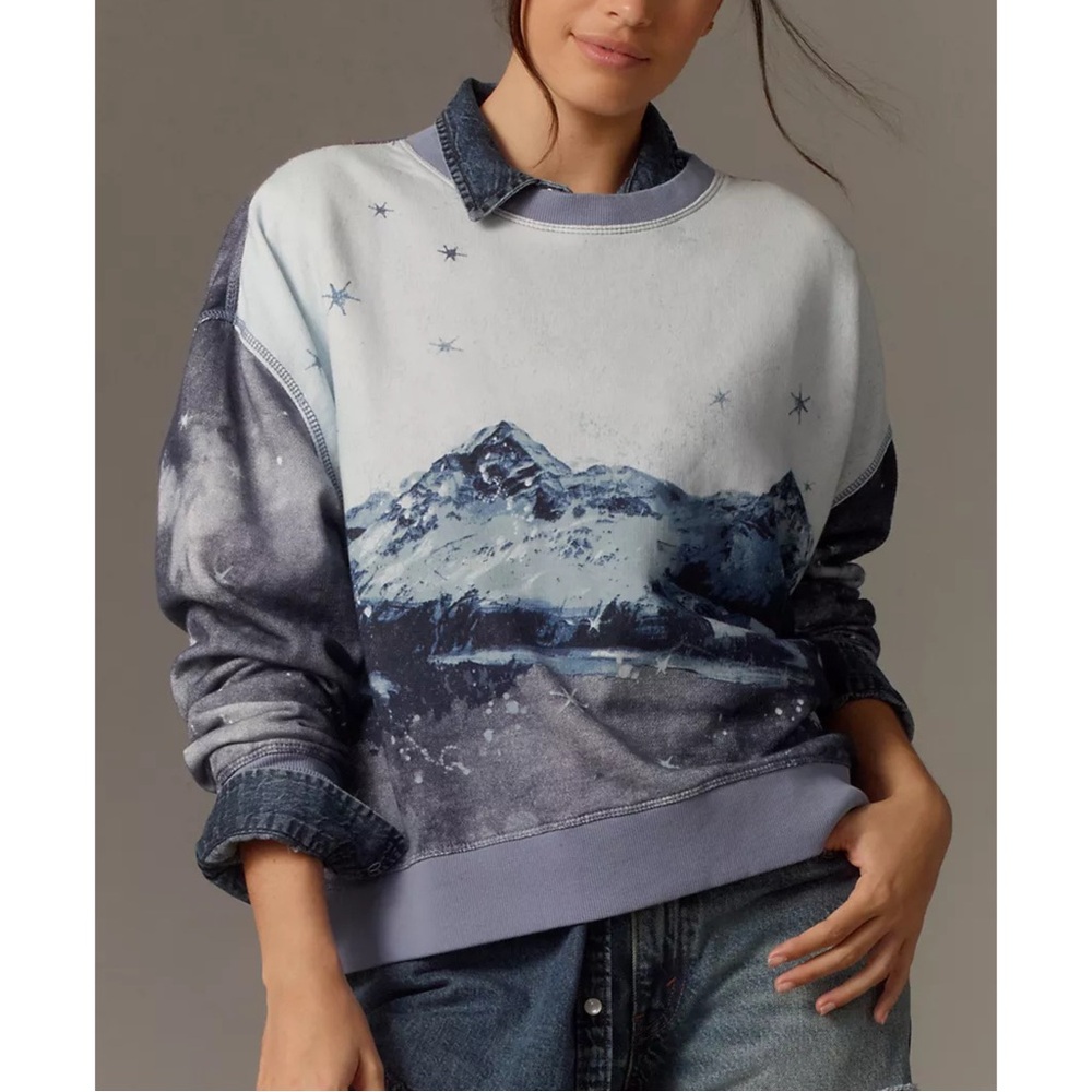 Pilcro Anthropologie Scenic Mountain Crew Neck Sweatshirt Women’s Small - Picture 1 of 12
